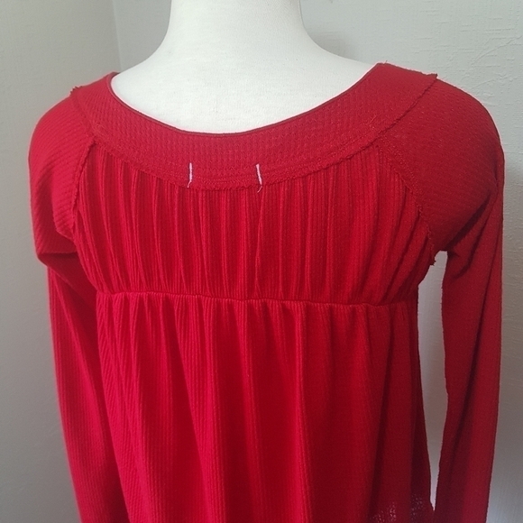 We The Free Free People Must Have Henley Thermal Red Long Sleeved Top - Picture 7 of 16